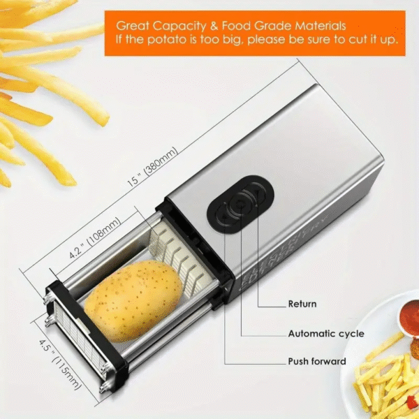 Electric French Fry Cutter, Automatic Potato Cutter Stainless Steel with 1/2 3/8 Inch Blade, Vegetable Cutter, Commercial and Household Potato Slicer, Use for Potatoes Onion Cucumbers - Image 4