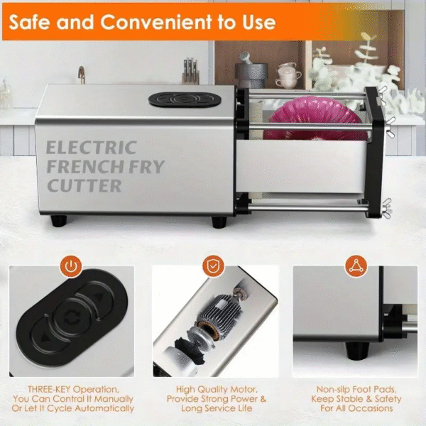 Electric French Fry Cutter, Automatic Potato Cutter Stainless Steel with 1/2 3/8 Inch Blade, Vegetable Cutter, Commercial and Household Potato Slicer, Use for Potatoes Onion Cucumbers - Image 8